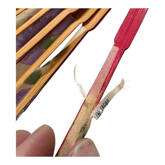 Vintage Hand-Painted Wooden Folding Fan Purple Wisteria Floral Landscape READ - Picture 9 of 10